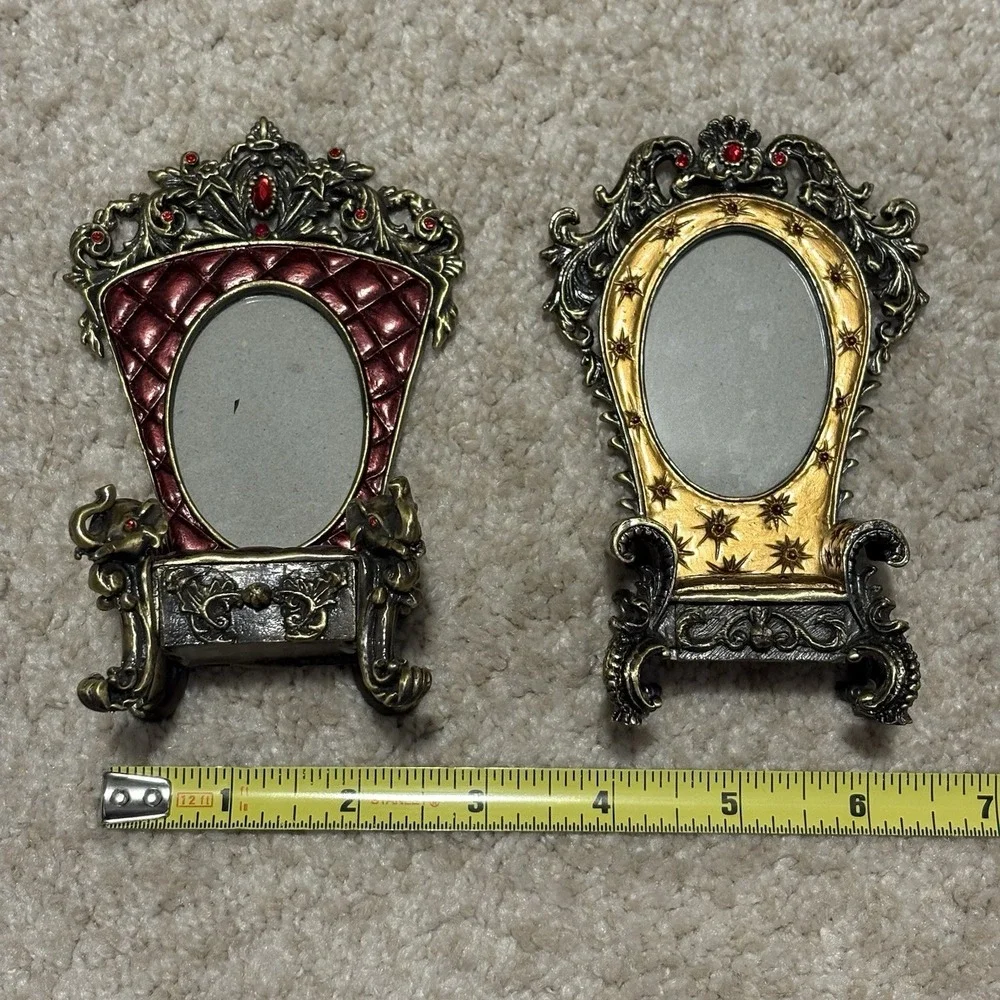 Vtg Miniature Ornate Oval Throne Chair Picture Frames Set of 2 Victorian Style